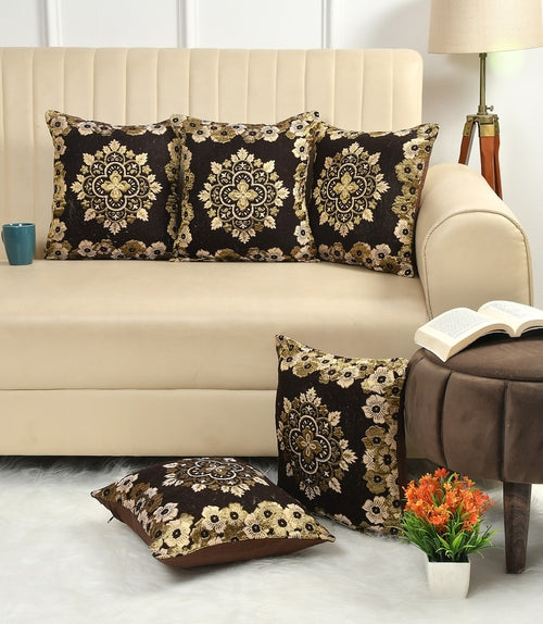 Floral Cushions & Pillows Cover (Size-40x40cm) (Color-BLACK)