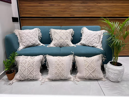 Macrame Cushion Cover Bohemian Style(Pack Of 6) Size 20X16X1 Inch