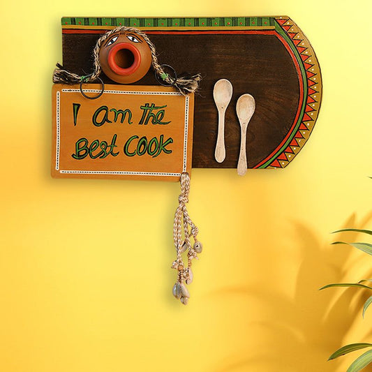 Happy Cooking' Hand-Painted Wooden Wall Signage Hanging