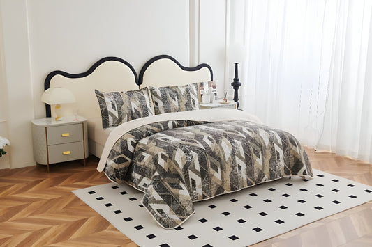 NESTLOOM 3 Pc Printed Bedcover With Bedsheet and Pillow Cover-Brown