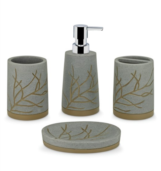 Soho Grey 4 Pieces Printed Matte Bath Accessories Set