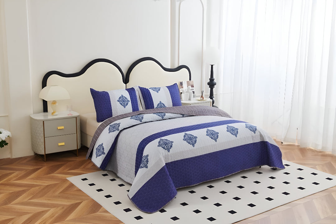 NESTLOOM 3 Pc Printed Bedcover With Bedsheet and Pillow Cover-Dark