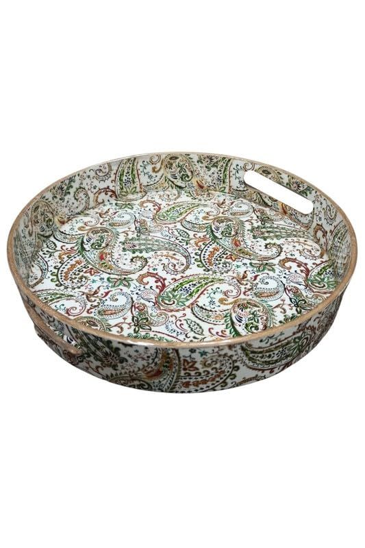 Round Serving Trays Multi Print for Home and Kitchen Dining Table Wood