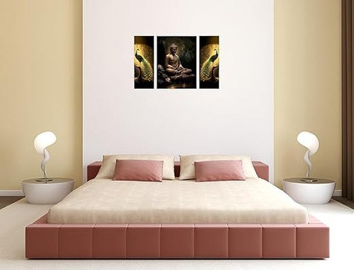 Design Set of 3 Meditating Gautam Buddha MDF Art Painting 18 Inch X 12