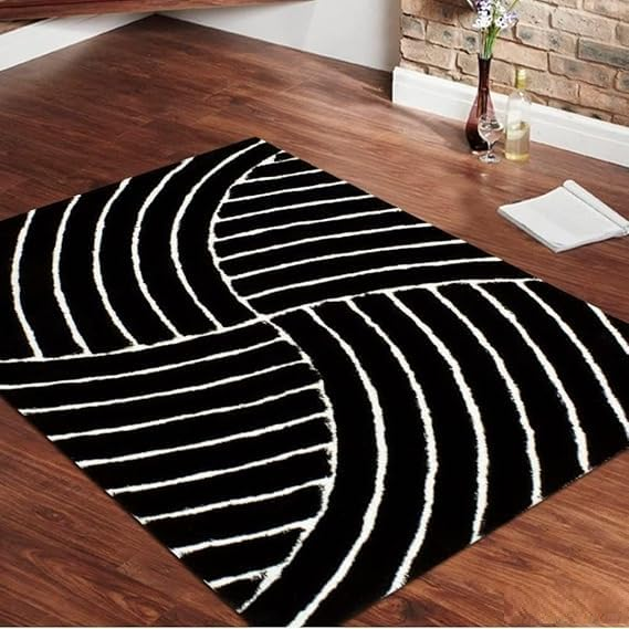 Modern 3D Textured Thick and Soft Shaggy Fur Rug-BLACK