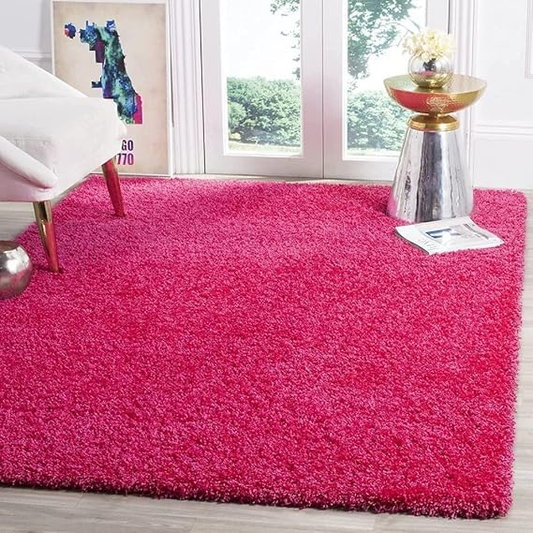 Handwoven Shaggy Carpet Plain Fur Rugs -DARK PINK