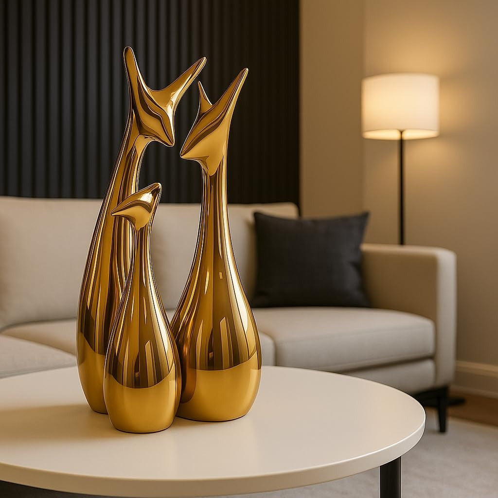 Modern Golden Giraffe Family Sculptures – Luxury Decorative Figurines