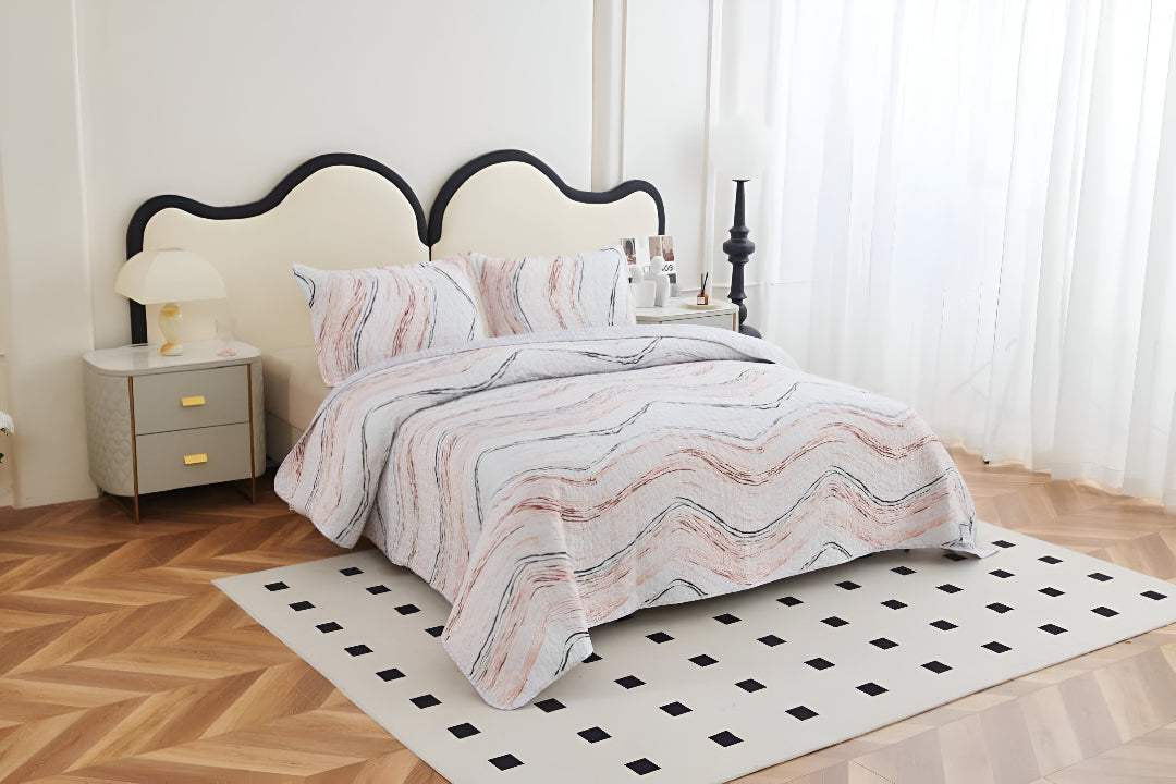 NESTLOOM 3 Pc Printed Bedcover With Bedsheet and Pillow Cover-Rose