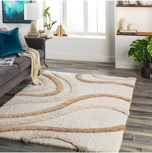 Modern 3D Textured Thick and Soft Shaggy Fur Rug-BEIGE