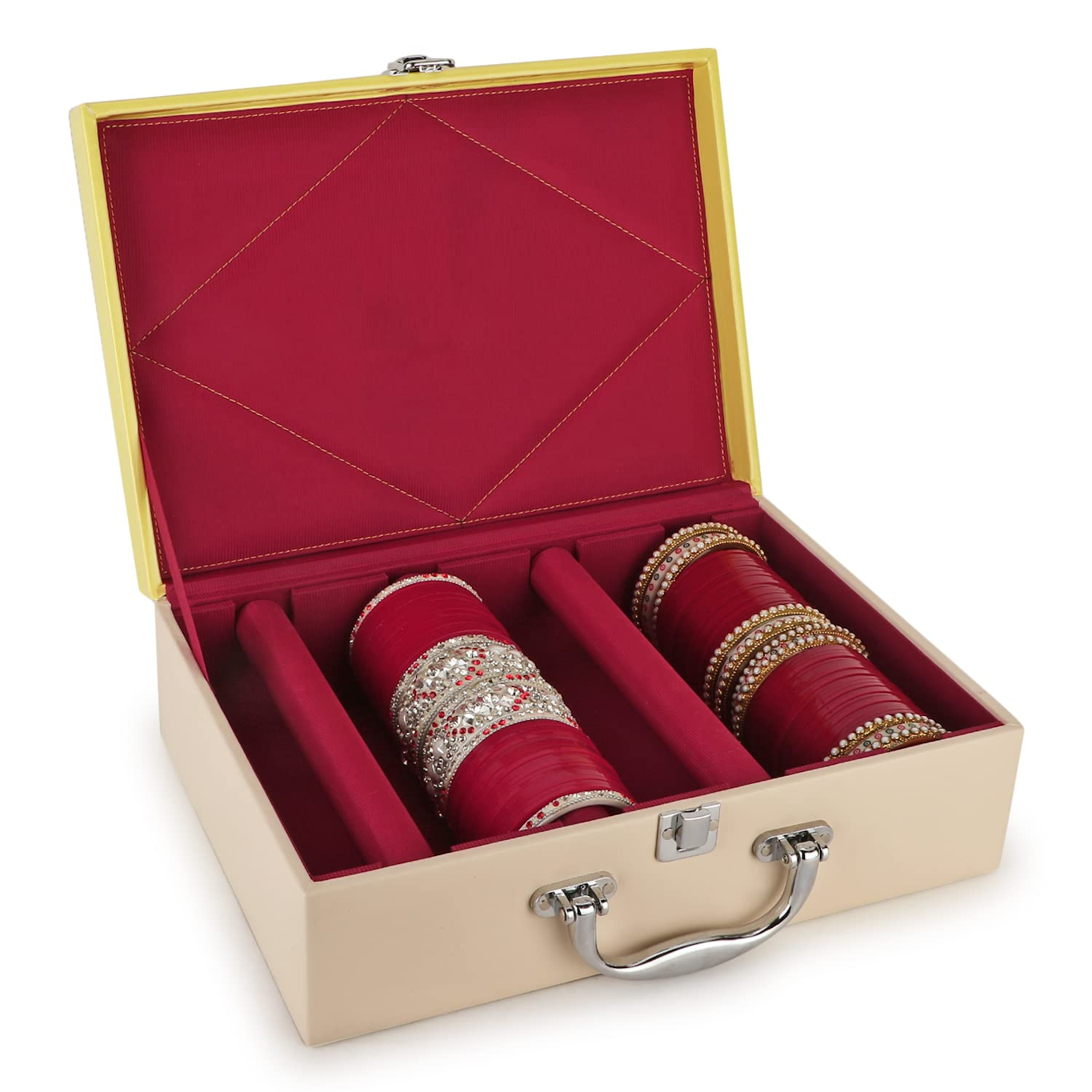 4 Rodes Wooden Bangle Box Organizer Case -BEIGE