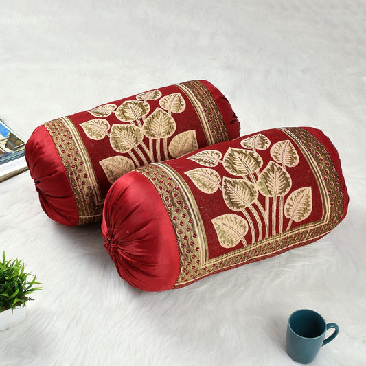 BOLSTER leaf Design PILLOW COVER SET (Size-20x32Inches) (Color-RED)