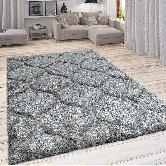 Modern 3D Textured Thick and Soft Shaggy Fur Rug-GREY