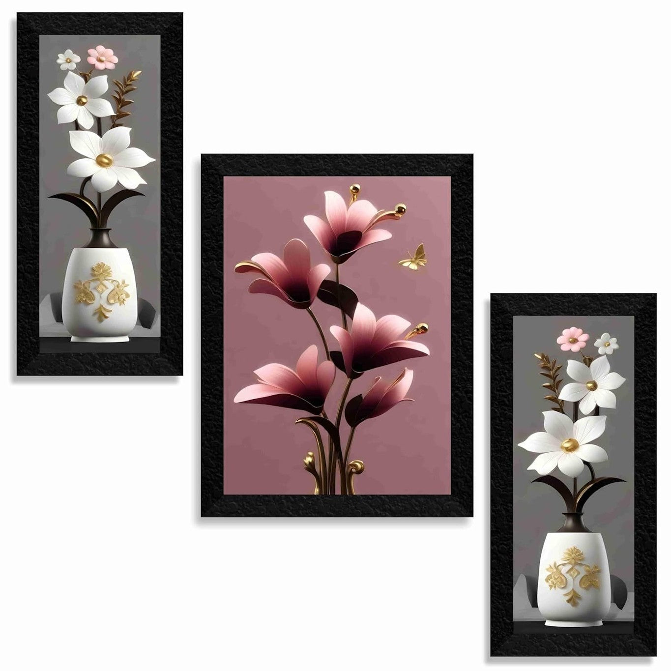 Flower pot wall painting for Wall Decoration - Set Of 3