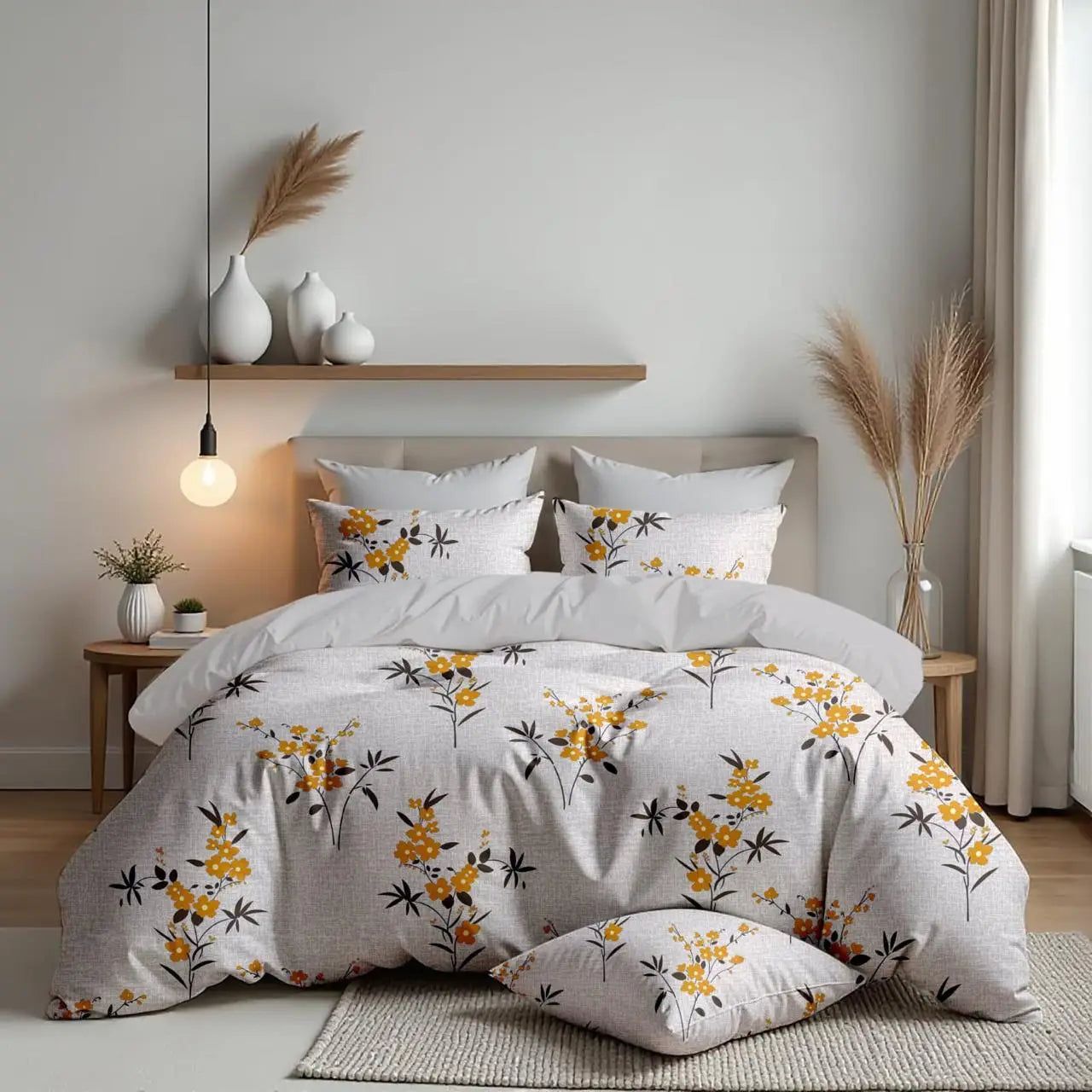 NESTLOOM Heavy Glace Cotton Bedsheet-Grey