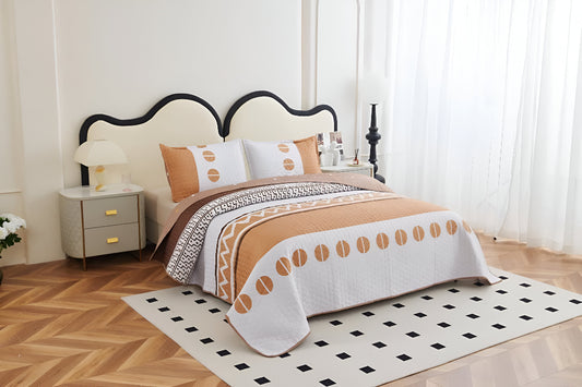 NESTLOOM 3 Pc Printed Bedcover With Bedsheet and Pillow Cover-Orange