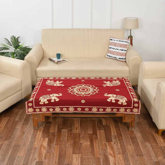 Luxurious Attractive Elephant Self Design Cotton 4 Seater Center Table