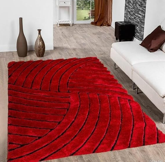 Modern 3D Textured Thick and Soft Shaggy Fur Rug-RED