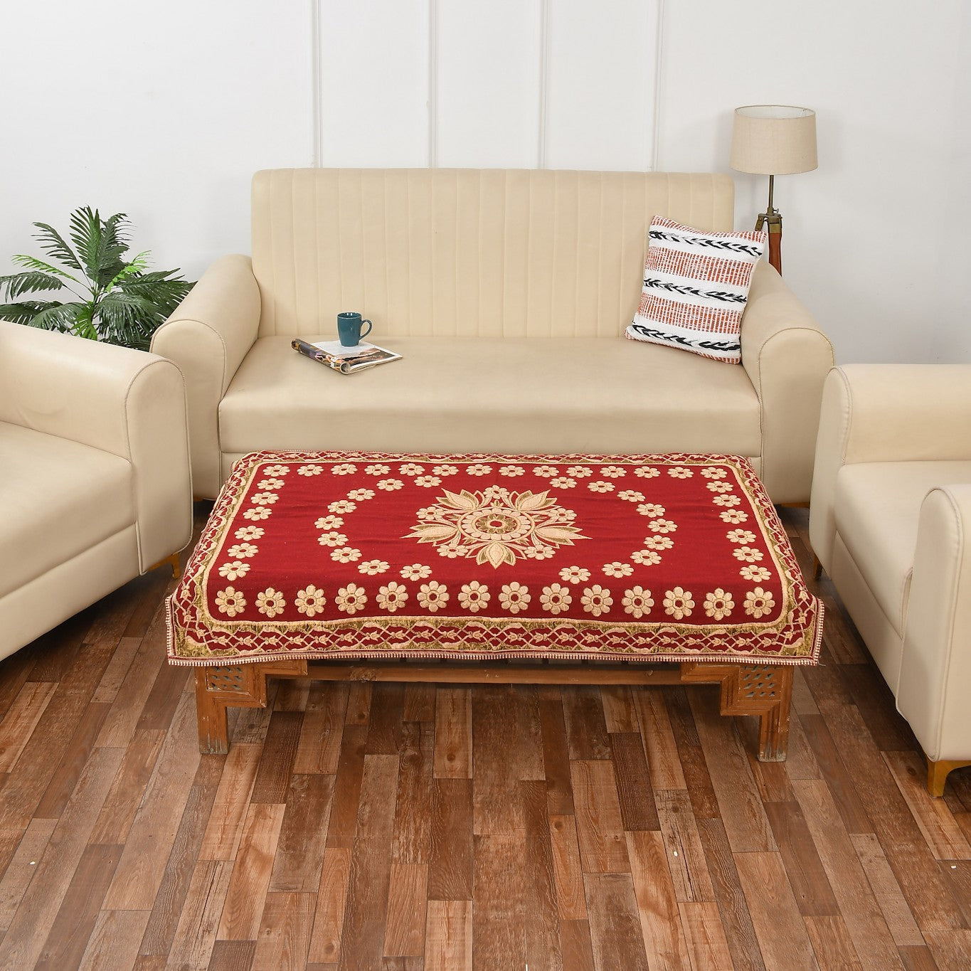 Attractive Floral Self Design Cotton 4 Seater Center Table Cover