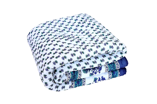 Beautiful Floral Print Blue Soft Cotton Blanket Color 2.2X2.5 M Size