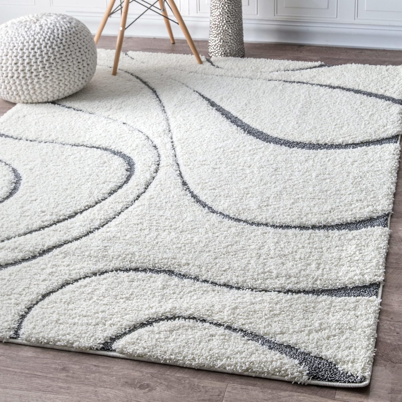 Handwoven 3D Carved Modern Area Rug -WHITE