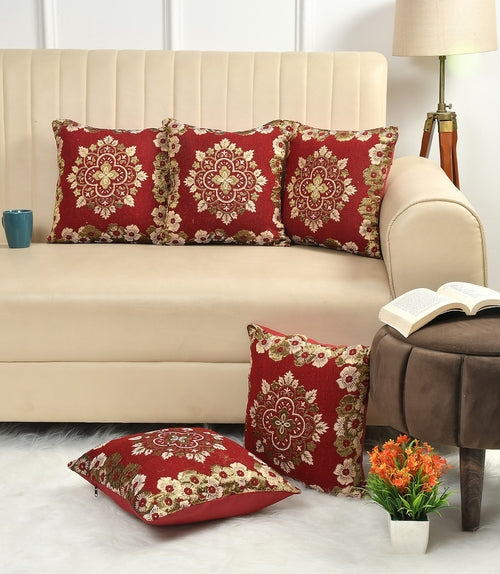 Floral Cushions & Pillows Cover (Size-40x40cm) (Color-RED)