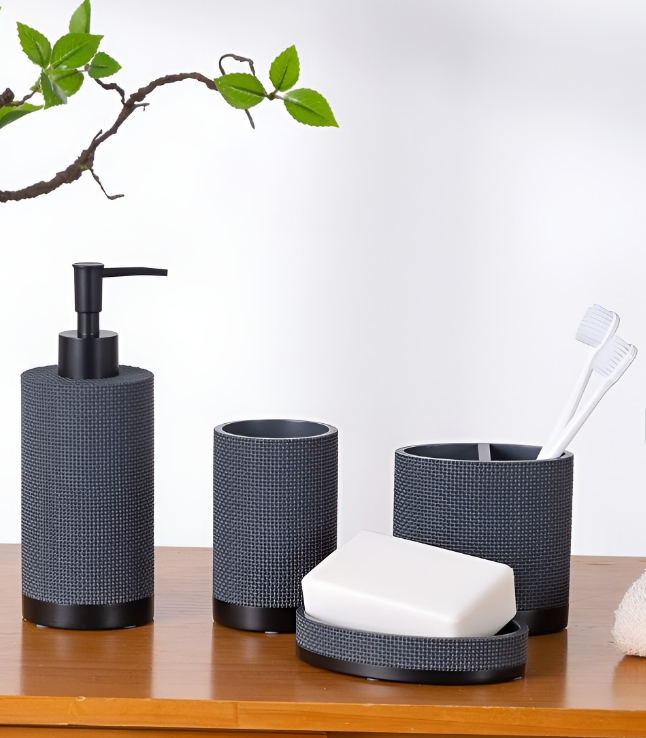 Charcoal 4 Pieces Textured Bath Accessories Set