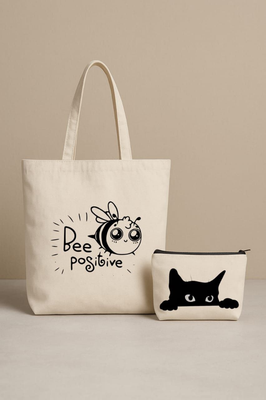ALYONA Inspirational Tote Bag with “Bee Positive” Quote and Adorable