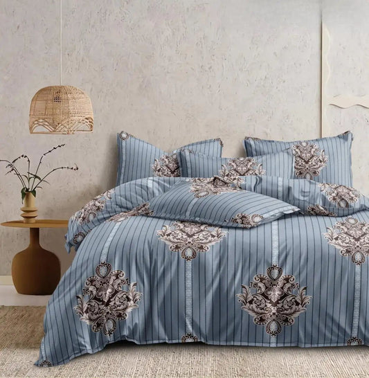 NESTLOOM King Size Fitted Bedsheet (Blue Grey)