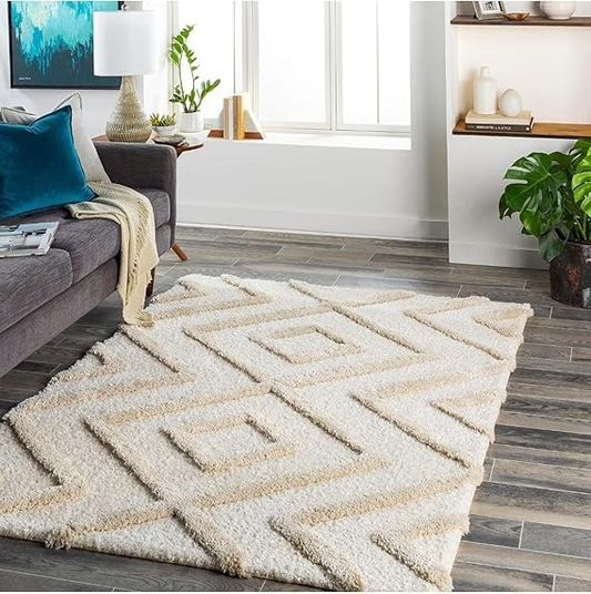 Modern 3D Textured Thick and Soft Shaggy Fur Rug-BEIGE