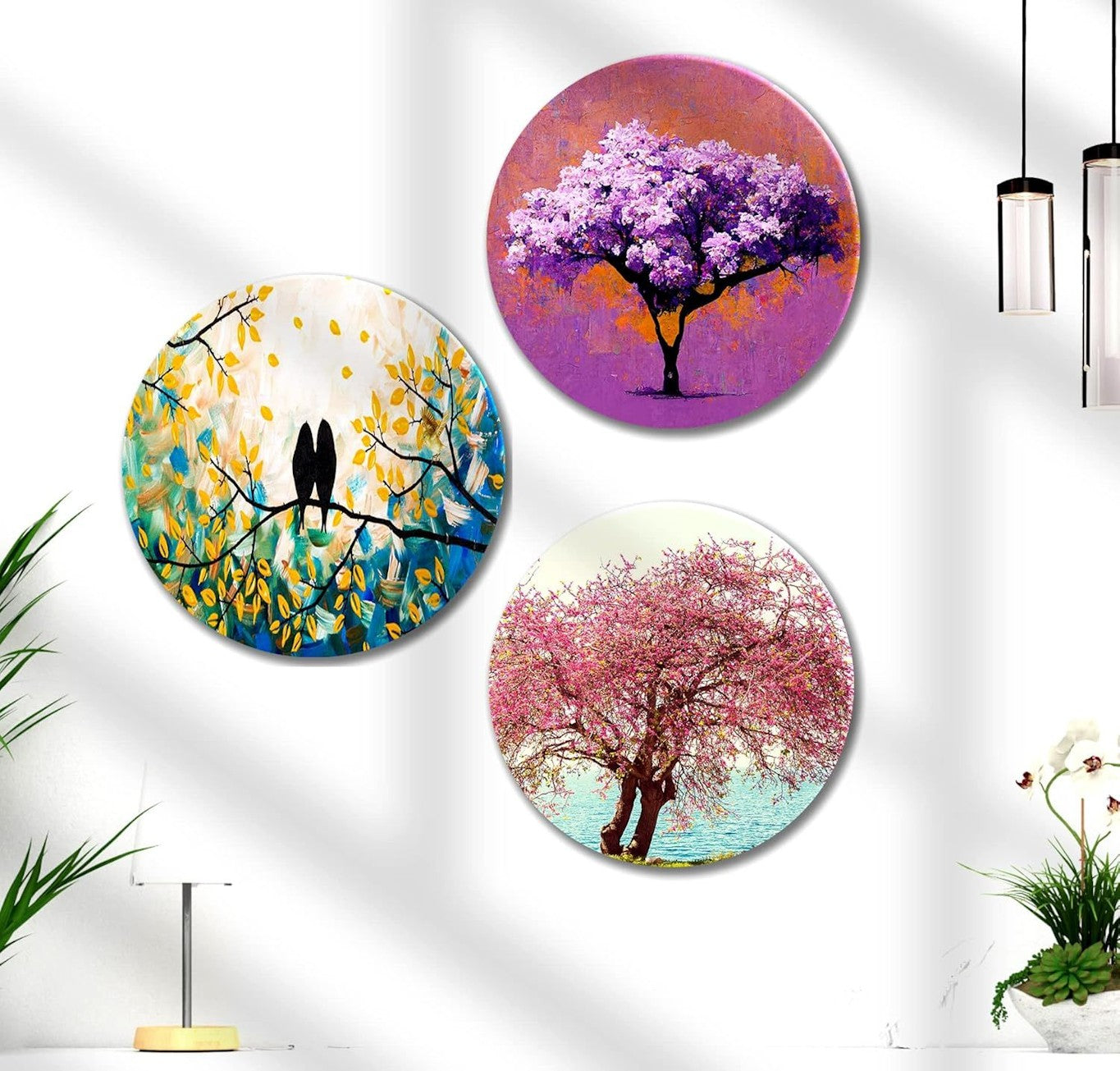 Paintings Round Shape colorful Tree