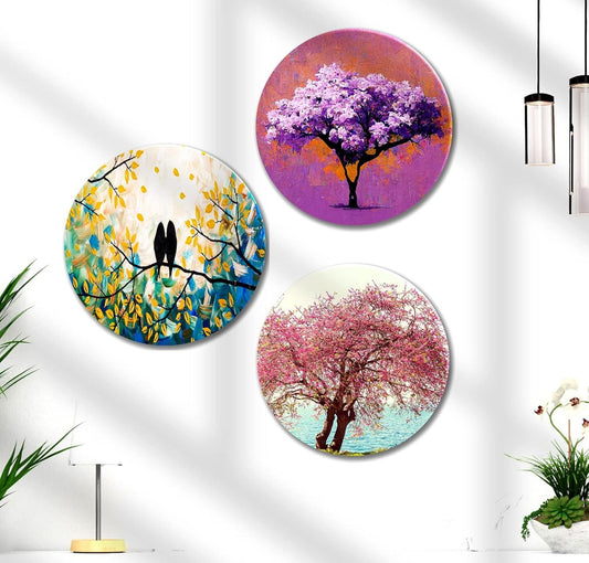 Paintings Round Shape colorful Tree