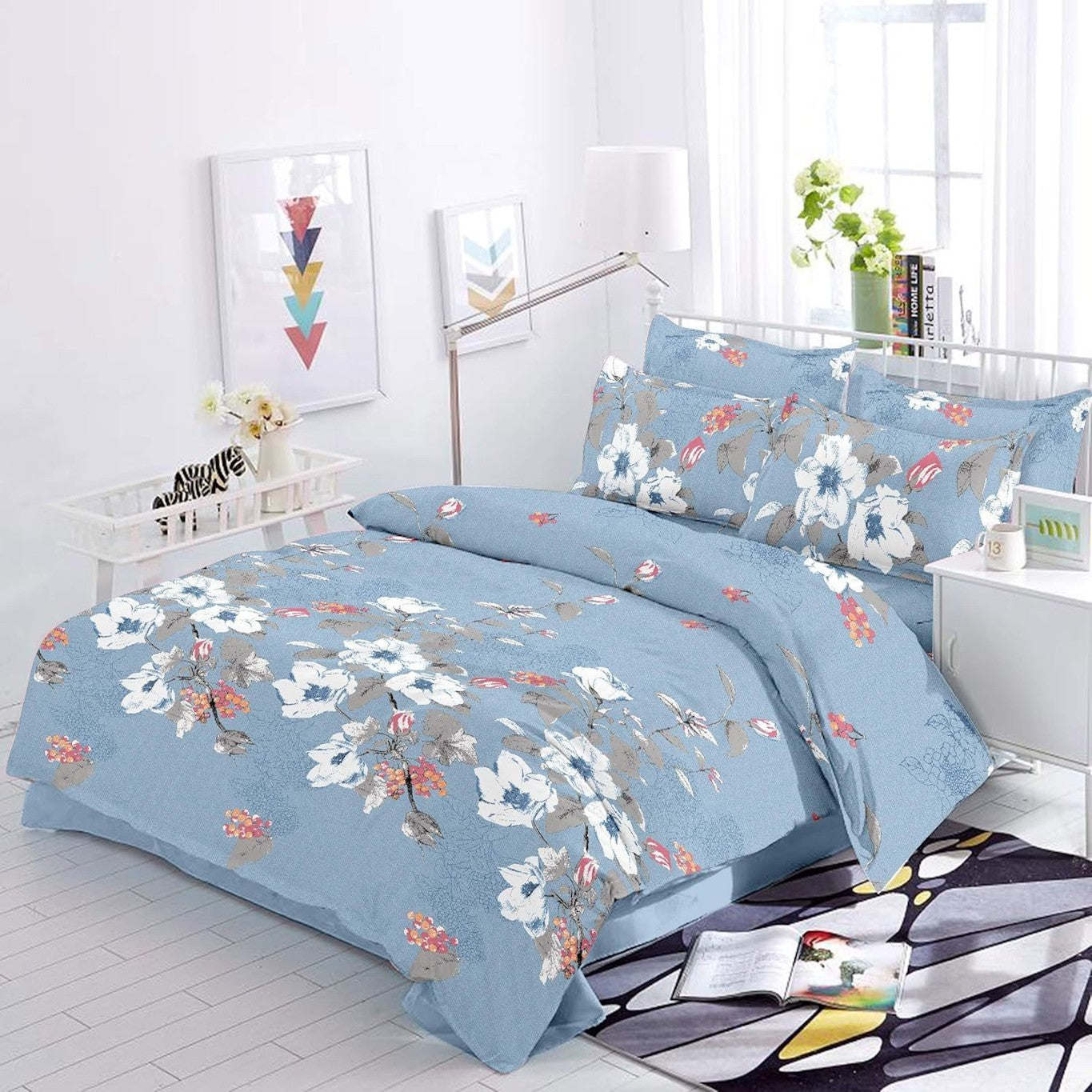 Home Linen 100% Cotton 200TC Printed Fitted Bedsheet with 2 Pillow