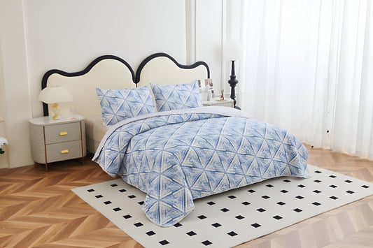 NESTLOOM 3 Pc Printed Bedcover With Bedsheet and Pillow Cover-Blue