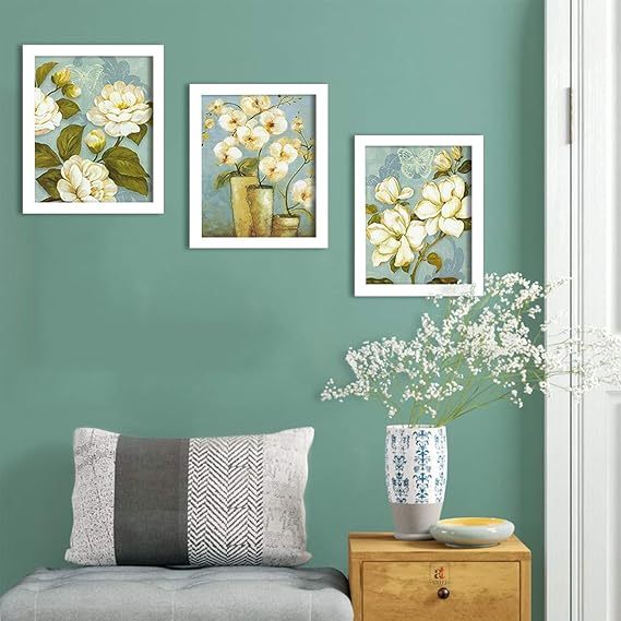 White Flower Set Of 3 White Framed Painting