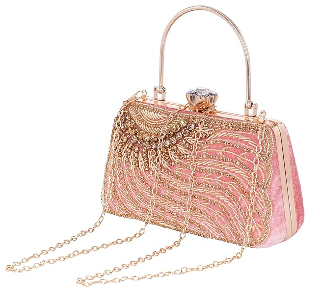 A.E Emboried Wedding Beautiful Pink Clutch |Fancy Ladies Purse |
