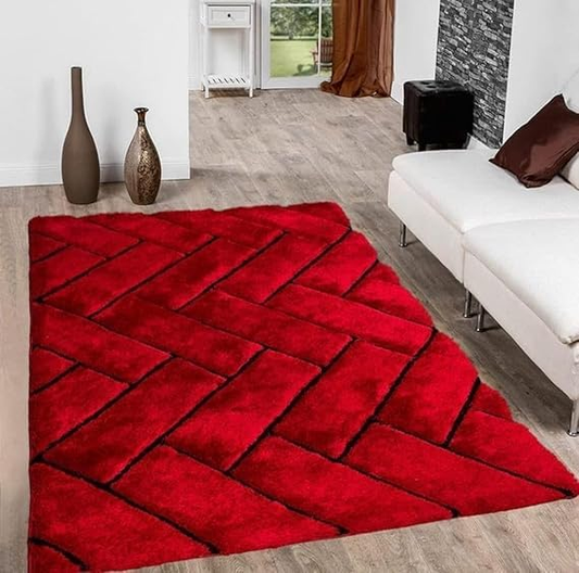 Modern 3D Textured Thick and Soft Shaggy Fur Rug-RED