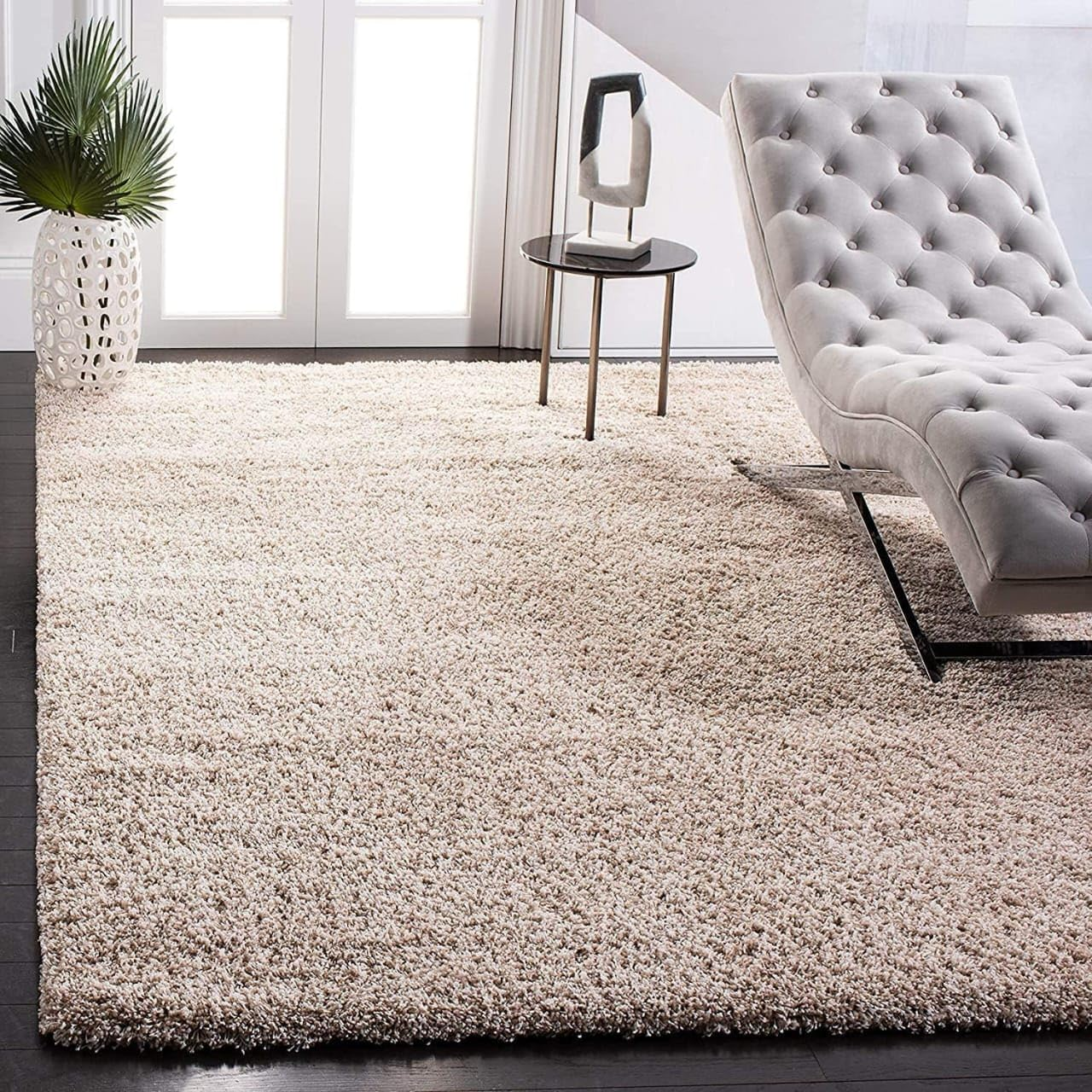 Weaving Beige Polyester Carpet Luxurious Soft Area Rug-BEIGE