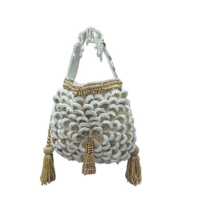 Gold- White Flower Handbag for Womens