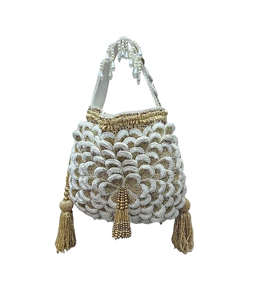 Gold- White Flower Handbag for Womens