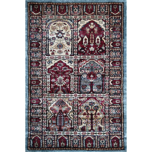 2×3 feet Hand Knotted Art Silk Carpet Multi Hamadan