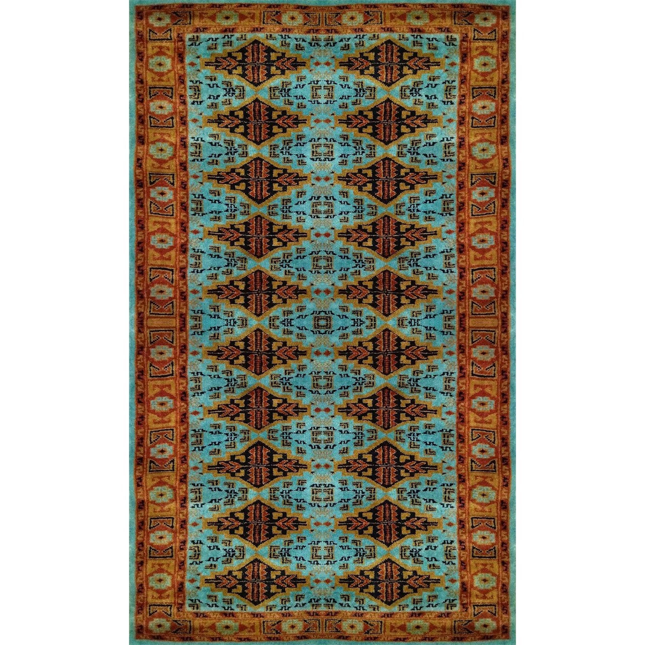 3×5 Ft Hand Knotted Tribal Wool Carpet Turquoise