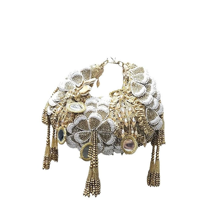 Gold-White Batua Purse for Womens