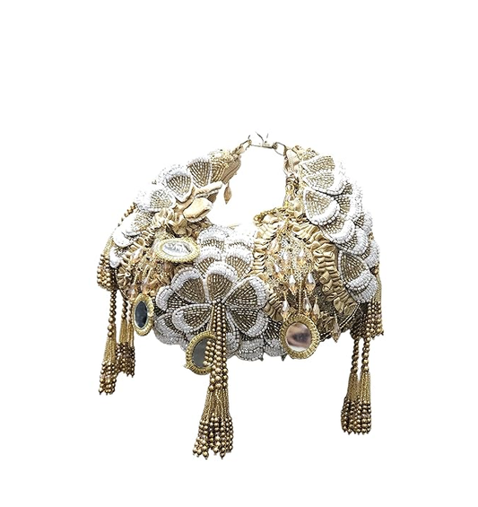Gold-White Batua Purse for Womens