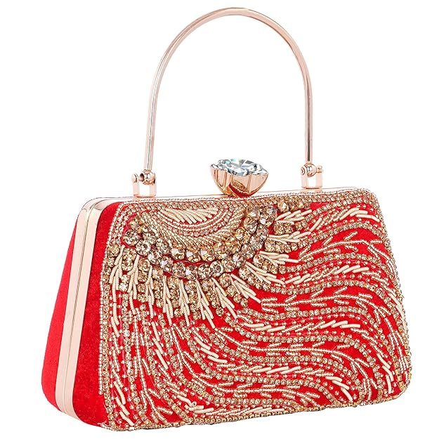 A.E Designer Embroidered Red Bridal Clutch for Women | Traditional