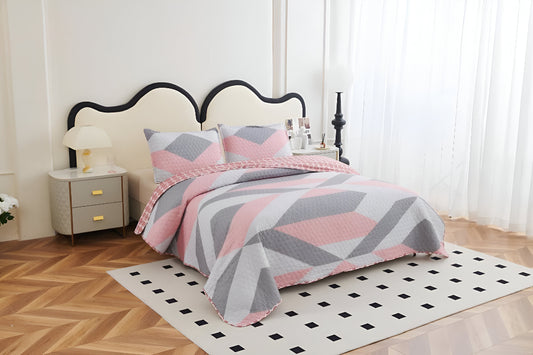 NESTLOOM 3 Pc Printed Bedcover With Bedsheet and Pillow Cover-Rose Fog