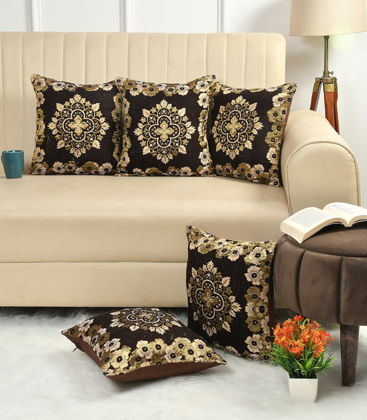 Floral Cushions & Pillows Cover (Size-40x40cm) (Color-BLACK)