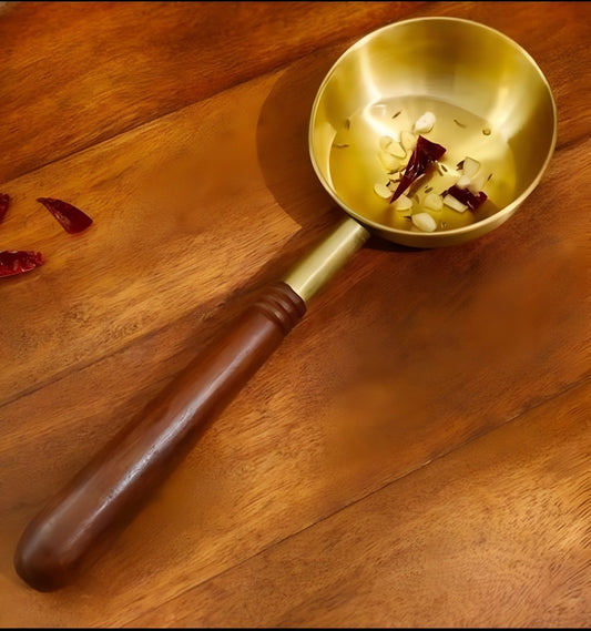 Handcrafted Brass Tadka Pan With Wooden Handle (Pack Of 2) Size