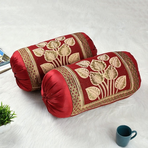 BOLSTER leaf Design PILLOW COVER SET (Size-20x32Inches) (Color-RED)