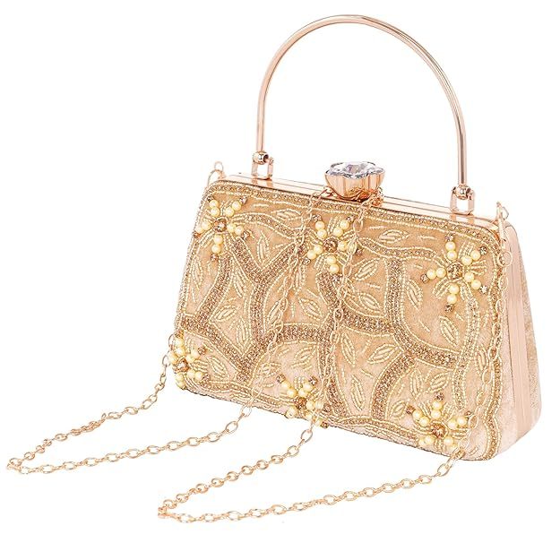 A.E Emboried Wedding Beautiful Golden Clutch |Fancy Ladies Purse |