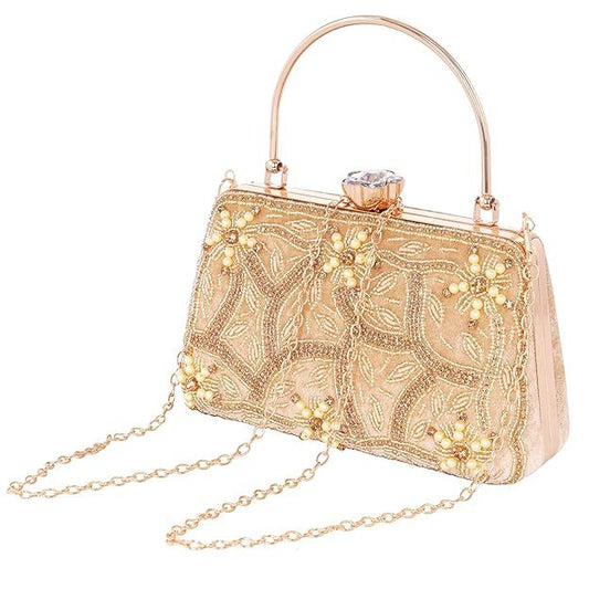 A.E Emboried Wedding Beautiful Golden Clutch |Fancy Ladies Purse |